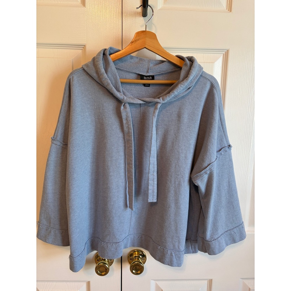 ana A New Approach Women Light Blue Soft French Terry Boxy Pullover Hoodie L